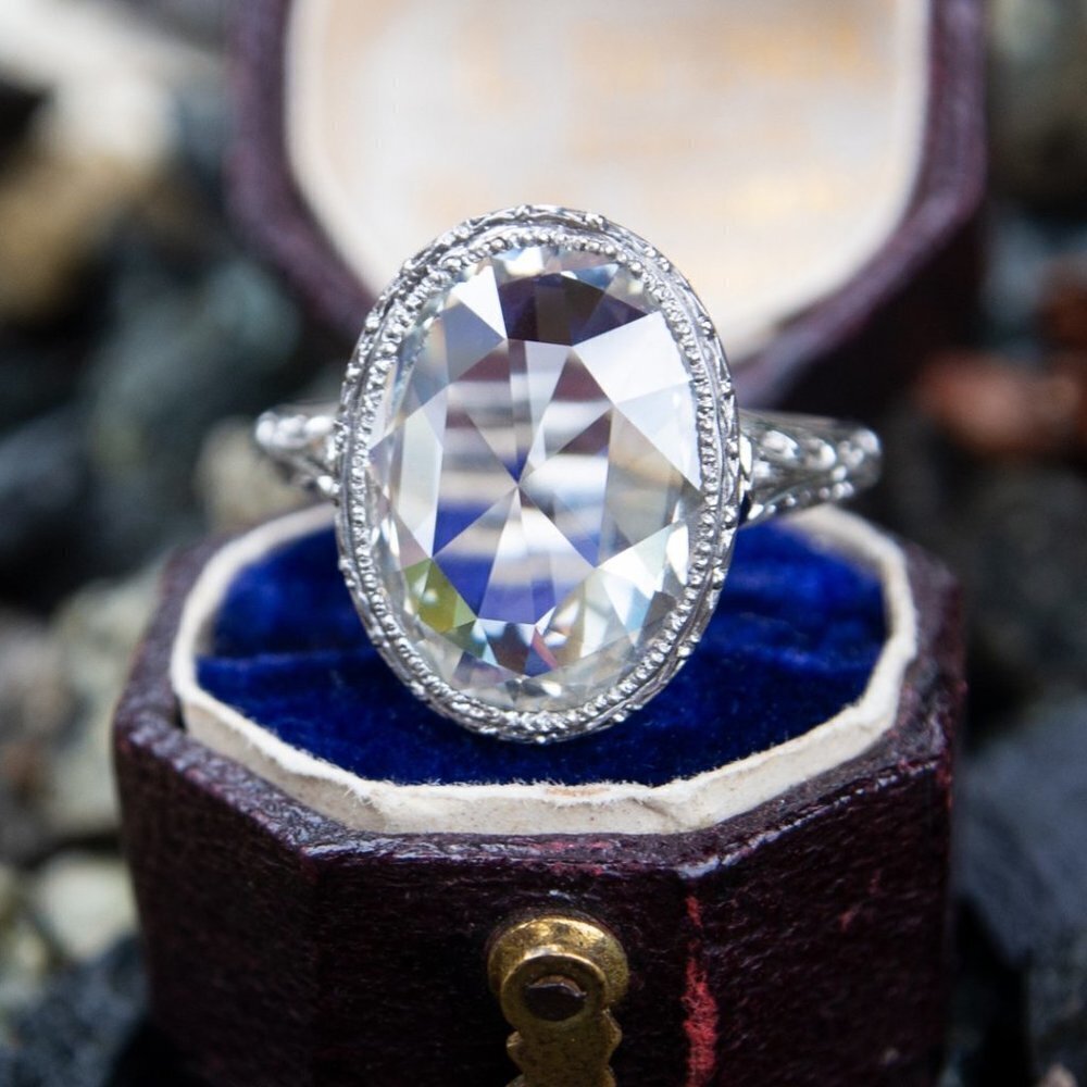 💝Dainty Noble Anillos LargeOval PureZircon Silver Plated Vintage Ring,UNVN12058